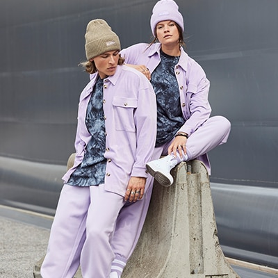 Lilac unisex outfit with shirt jacket and sweatpants